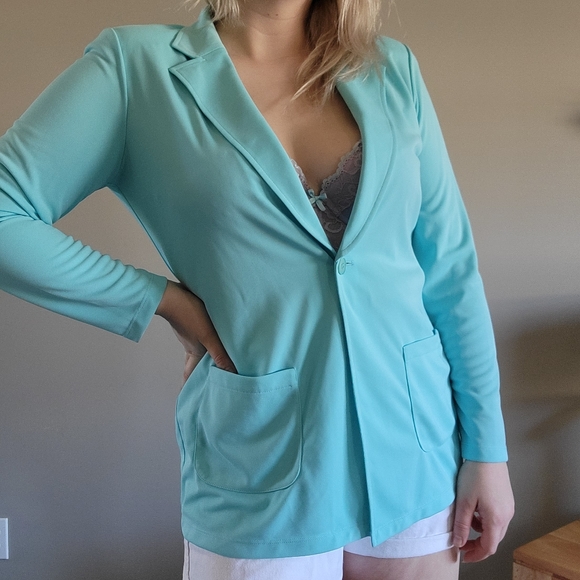 Casual Vintage Blazer Jacket Eggshell Blue Y2k - Picture 1 of 11